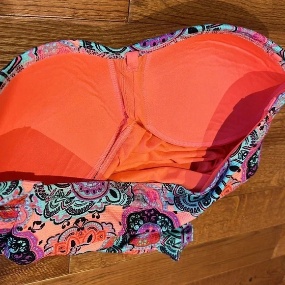 Aqua tropical patterned one  piece swimsuit Sz L - Picture 6 of 9